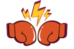 two boxing gloves punching at each ither with lightning bolts pointing to the area between them