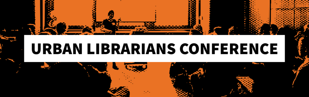 Urban Librarians Conference — illustrated conference room scene in orange and black